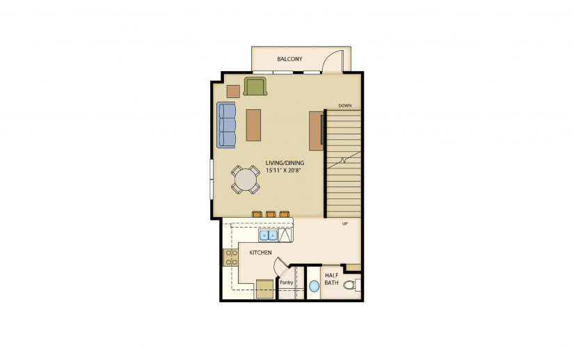 B6 - 2 bedroom floorplan layout with 1.5 bathroom and 1463 square feet